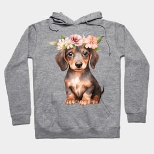 Watercolor Dachshund Dog with Head Wreath Hoodie